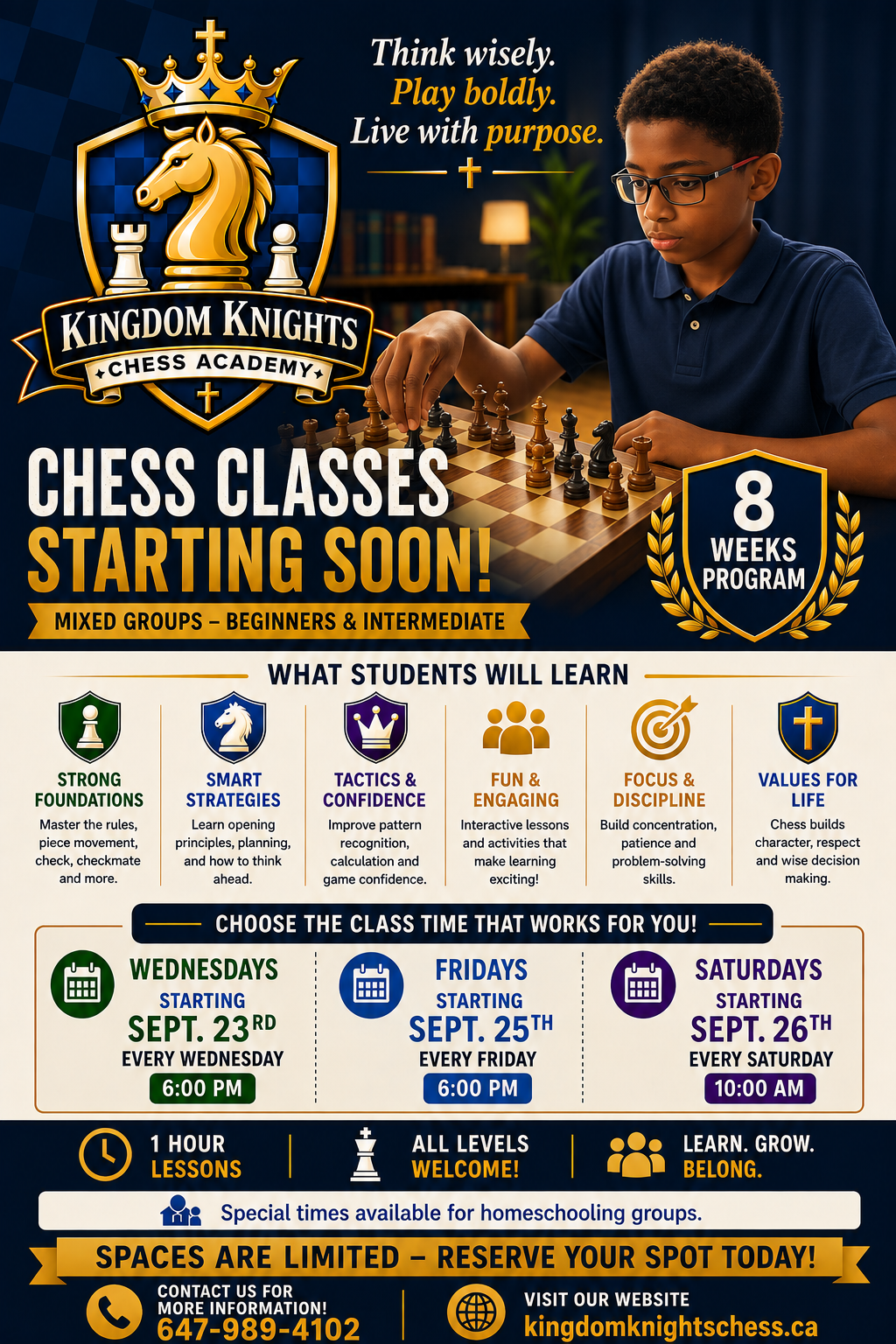 Kingdom Knights Chess Academy September 2026 classes